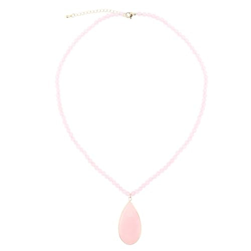 BaubleStar Teardrop Natural Crystal Healing Stone Pendant Necklace | Birthstone Quartz Necklace for Women, Multi-Color Available - color: Rose Quartz/Beaded Chain