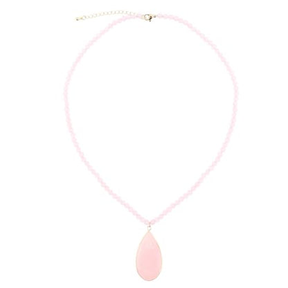BaubleStar Teardrop Natural Crystal Healing Stone Pendant Necklace | Birthstone Quartz Necklace for Women, Multi-Color Available - color: Rose Quartz/Beaded Chain