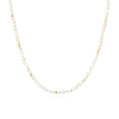 ARSIS Genuine Beaded Gemstone Necklace for Women, Colorful Natural Stone Handmade Bead Choker, Personalized Birthstone Necklace, Boho Summer Beach Necklace Layering Stackable Jewelry Gift - color: Mother of Pearl (April)