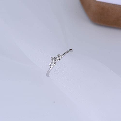Sterling Silver Delicate Dainty Ring for Stacking Three-Stone Marquise Ring - color: Rhodium Plating - White