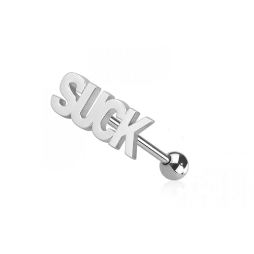 Pierced Owl 14GA 316L Stainless Steel Naughty Words Tongue Barbell - style: Suck