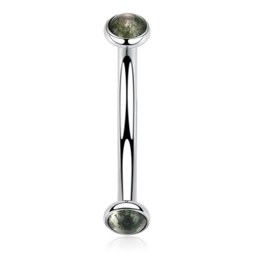 GAGABODY G23 Titanium Eyebrow Piercing Jewelry Curved Barbell Lip Ring | Internal Thread Used in Eyebrow,Belly,Rook 16 Gauge from 6mm to 12mm Lightweight Daily for Woman and Man Sensitive Skin - color: 1Pc-Disc Shape Silver+Moss Agate, size: 16G-6mm
