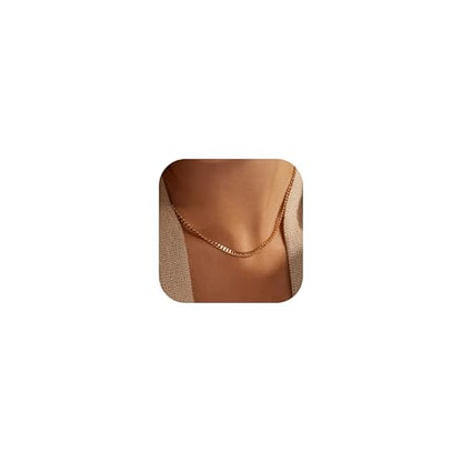 14K Gold Plated Chain Necklace for Women Trendy - 925 Sterling Silver Clasp | Waterproof Dainty Choker Necklace, 14/16/18/20 inch Thin Simple Box Figaro Chain Herringbone Necklace Jewelry for Women Men - color: Cuban