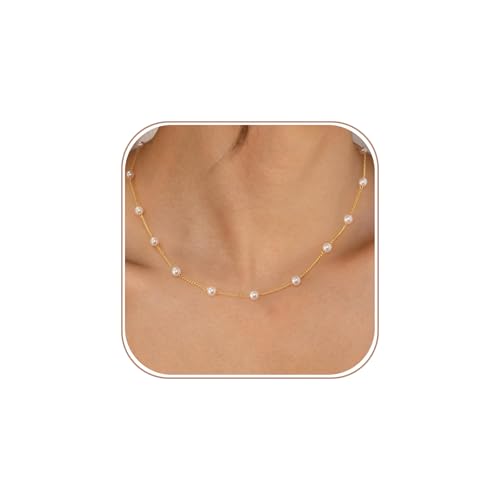 Dainty Pearl Pendant Necklaces for Women 14K Gold Plated Handmade Layered Pearl Chain Necklace Delicate Layered Pearl Necklace Everyday Jewelry Gift - color: Satellite Pearl-Gold