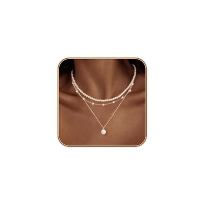 LULII Pearl Necklaces for Women 14K Gold Plated Dainty Layered Single Pearl Necklace Simple Daisy Pearls Choker Cute Gold Necklace Stack Jewelry Sets for Women Trendy Gifts - color: Gold-Layered Pearl