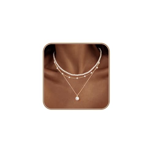 LULII Pearl Necklaces for Women 14K Gold Plated Dainty Layered Single Pearl Necklace Simple Daisy Pearls Choker Cute Gold Necklace Stack Jewelry Sets for Women Trendy Gifts - color: Gold-Layered Pearl