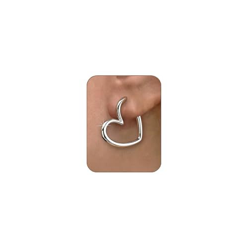 Gold Heart Hoop Earrings for Women Trendy Silver Post Earring Jewelry Gifts | Hypoallergenic Heart Earrings - color: Silver Heart
