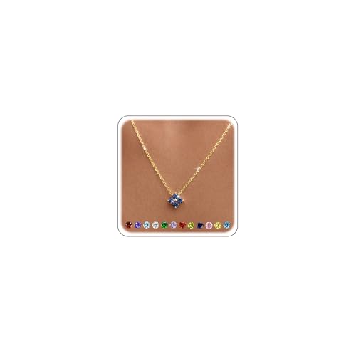 Calimt Dainty Clover Birthstone Gold Necklace for Women CZ 14K Gold Plated | Non Tarnish,Diamond Pendant Necklace,Trendy adjustable necklace,stack CZ Necklace, Bridesmaid Birthday prom Christmas Gift - color: Navy Blue