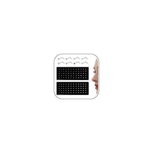 THUNARAZ Straight L Shaped Stainless Steel Nose Studs Rings Piercing Pin Body Jewelry 20G-22G 1.5mm 2mm 2.5mm - color: G:120Pcs White CZ/Colourful CZ ( 20G L Shaped)