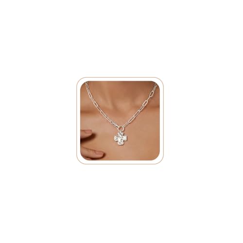 CHESKY Cross Necklace for Women, 14K Gold/Silver Plated Paperclip Necklace | Chunky Cross Necklace, Statement Pendant Charm Necklace, Gold Jewelry for Women, Fashion Accessories - color: Silver