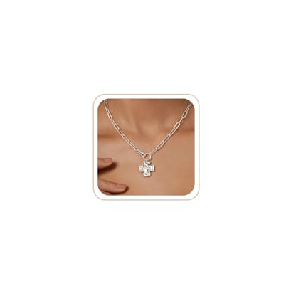 CHESKY Cross Necklace for Women, 14K Gold/Silver Plated Paperclip Necklace | Chunky Cross Necklace, Statement Pendant Charm Necklace, Gold Jewelry for Women, Fashion Accessories - color: Silver