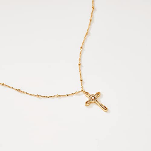 Fettero Cross Necklace for Women Faith Pendant 14K Plated Dainty Chain Necklaes Minimalist Simple Tiny God Lords Prayer Religious Jewelry - style: Circle Arrow Cross