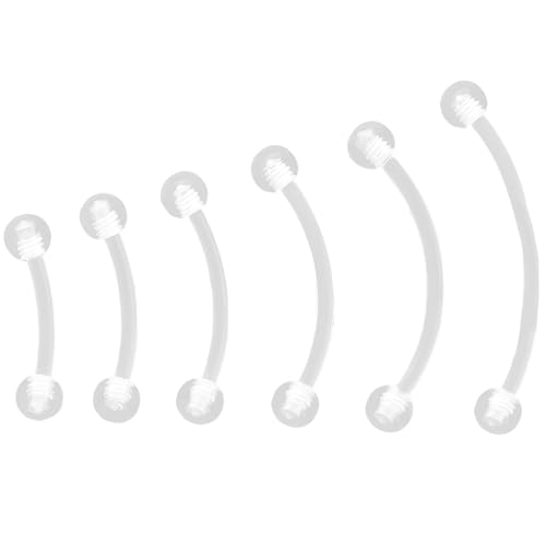 Clear Tongue Barbell Piercing Set for Women Men 16 G Acrylic Hypoallergenic Belly Button Ring Kit Plastic Cute Nipple Rings Long Piercings Retainers Bars Jewelry Body Jewellery 6 pcs Size 6-16 MM