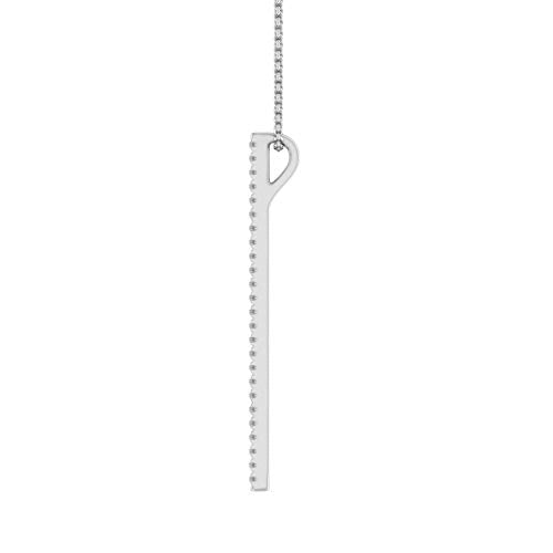 1/10 Carat Diamond Vertical Bar Pendant Necklace in 10K Solid Gold (Silver Chain Included) - color: White Gold