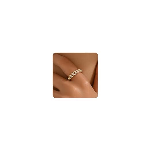 Adjustable Rings for Women 18K Gold Plated daisy Flower Butterfly Ball Cubic Zirconia Rings Dainty Open Stacking Ring - color: Link Chain-Gold
