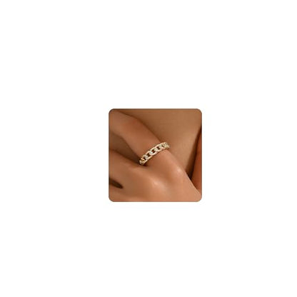 Adjustable Rings for Women 18K Gold Plated daisy Flower Butterfly Ball Cubic Zirconia Rings Dainty Open Stacking Ring - color: Link Chain-Gold