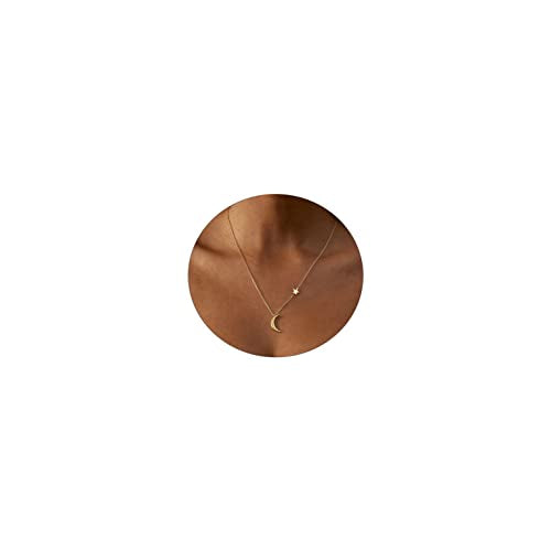 14k Gold/Silver Plated Crescent Moon Necklace Tiny Moon and Star NecklaceDainty Sun Leaf Necklace Gold Pendant Necklace for Women Delicate Minimalist Jewelry - color: Moon Star-Gold