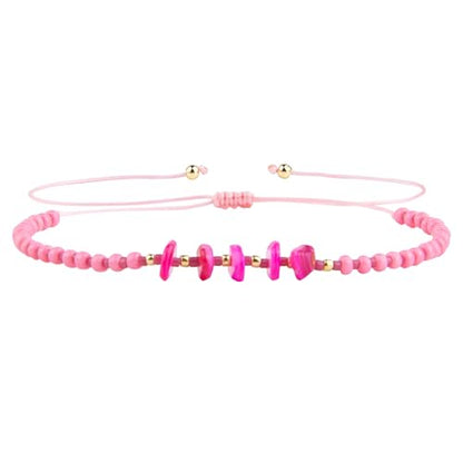KELITCH Women Natural Stone Beads Anklet Boho Color Beaded Ankle Adjustable Foot Chain Jewelry for Summer Beach Holiday - color: Rose 08C