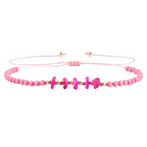 KELITCH Women Natural Stone Beads Anklet Boho Color Beaded Ankle Adjustable Foot Chain Jewelry for Summer Beach Holiday - color: Rose 08C
