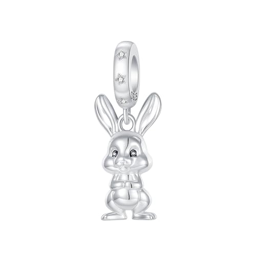 Family Love Mother Daughter Grandma Charm 925 Sterling Silver fits Bracelets Necklace Pendant Bead Charms Jewelry Gift for Women Family Friends - color: Easter Bunny Dangle Charm