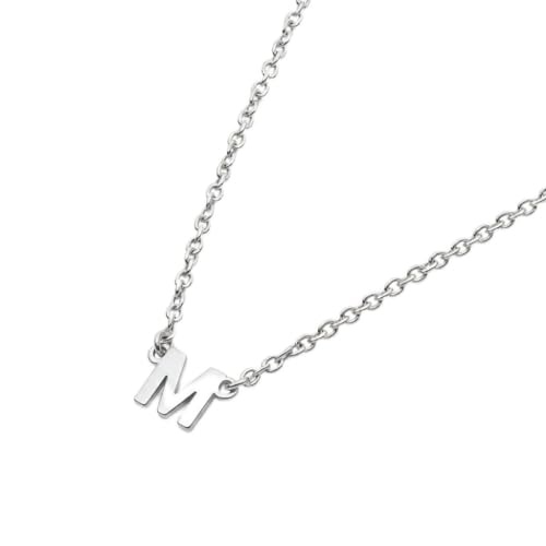 OAK & LUNA Inez Initial Necklace - Gold Plated & Sterling Silver — A-Z Letter Pendant on 15″ + 2″ Adjustable Cable Chain - color: 925 Sterling Silver, style: Letter M
