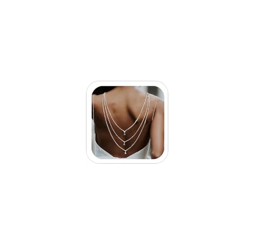 Rhinestone Layers Back Necklace Chains for Backless Dress Shinny Bridal Wedding Shoulder Body Jewelry for Women Back Body Chain - color: Silver