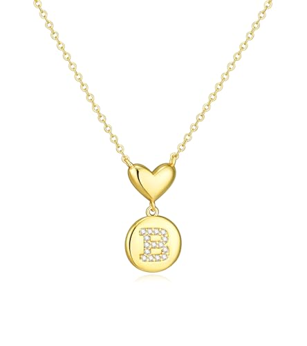 Howoo 14K Gold Plated Initial Necklace for Women Heart Necklace for Women Round Zircon Letter Pendant Plated Adjustable Necklaces Birthday Galentines Valentine Gifts Jewelry - color: B, style: style 1