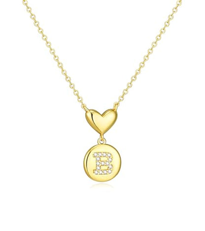 Howoo 14K Gold Plated Initial Necklace for Women Heart Necklace for Women Round Zircon Letter Pendant Plated Adjustable Necklaces Birthday Galentines Valentine Gifts Jewelry - color: B, style: style 1