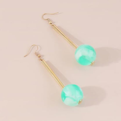Acrylic Geometric Earrings Round Square Resin Earrings Lightweight Drop Earrings Resin Acetate Drop Dangle Hoop Earrings Long Tassel Fashion Jewelry Hollow Marble Design for Women - color: Cyan