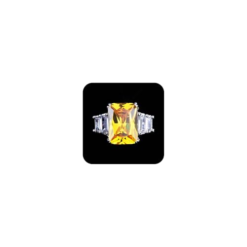 Moissanite Diamond Ring for Women 925 Sterling Silver Shiny Huge CZ Crystal Gemstone Open Adjustable Wedding Ring - color: Yellow