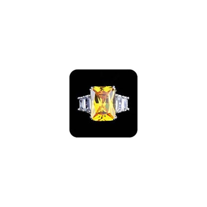 Moissanite Diamond Ring for Women 925 Sterling Silver Shiny Huge CZ Crystal Gemstone Open Adjustable Wedding Ring - color: Yellow