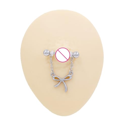 14G Bow Knot Dangle Nipple Rings for Women Silver Chain CZ Crystal Butterfly Nipple Shield Barbell Nipplerings Piercing Sexy Body Piercing Jewelry - color: Bow