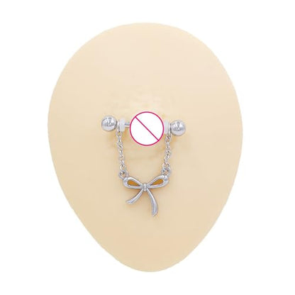 14G Bow Knot Dangle Nipple Rings for Women Silver Chain CZ Crystal Butterfly Nipple Shield Barbell Nipplerings Piercing Sexy Body Piercing Jewelry - color: Bow