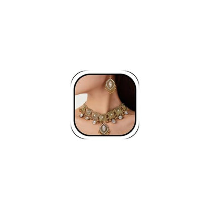 Frodete Indian Jewelry Sets for Women Traditional Bohemian Wedding Jewelry Set Indian Dresses for Women Oxidized Ethnic Party Prom Wear - color: D5:GOLD WHITE