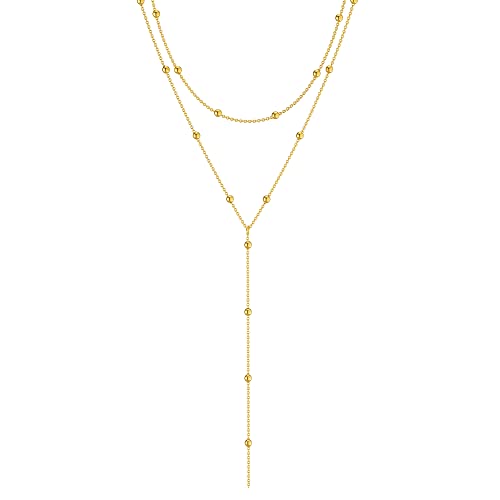 Foxgirl Lariat Gold Necklace for Women, Dainty Long Necklace 14k Gold Plated/Silver Y-Shaped Pendant Necklace Trendy Layered Cz Beaded Chain Drop Necklaces Simple Gold Jewelry For Women Gift - color: sterling silver Y Necklace