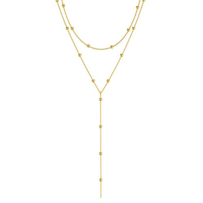 Foxgirl Lariat Gold Necklace for Women, Dainty Long Necklace 14k Gold Plated/Silver Y-Shaped Pendant Necklace Trendy Layered Cz Beaded Chain Drop Necklaces Simple Gold Jewelry For Women Gift - color: sterling silver Y Necklace