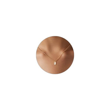 Luxval Diamond Pendant Gold Necklace for Women，Dainty 18k Gold Plated Choker Necklaces Simple Gold Jewelry Gifts for Women - color: Gold-Birthstone