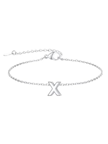 FindChic Initial Bracelets for Women Waterproof Stainless Steel Chain | 14K Gold Plated /Silver Letter A-Z Adjustable Monogram Charm Bracelet Dainty Gift for Women Wife Friend with Gift Box - color: Silver, size: letter X
