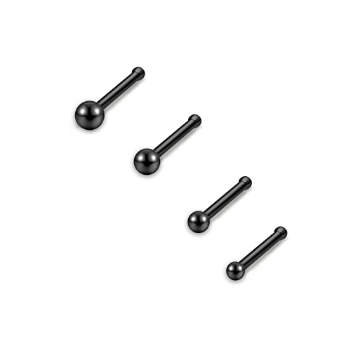 AllerPierce 20G 20Pcs Nose Studs Rings Stainless Steel CZ L Shape Bone Screw Stud Nose Piercing Jewelry for Women Men Hypoallergenic Nose Pin 1.5mm 2mm 2.5mm 3mm - color: Black - Straight