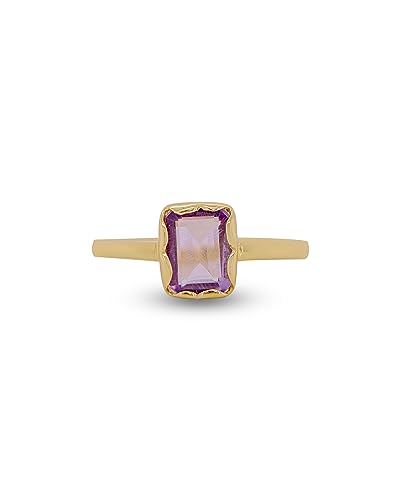 Gold Rings For Women 18k Gold Plated Dainty Non Tarnish Stackable Baguette Gemstone Band Jewelry Gift - color: AMETHYST