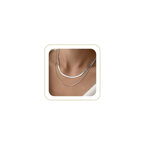 CHESKY 14K Gold/Silver Plated Snake Chain Necklace Herringbone Necklace | Gold Necklace for Women,layered Herringbone Necklace,1.5/3/5MM(W) 14"/16"(L) ,Mothers Day Gifts for Mom,Jewelry - color: silver, style: layered herringbone