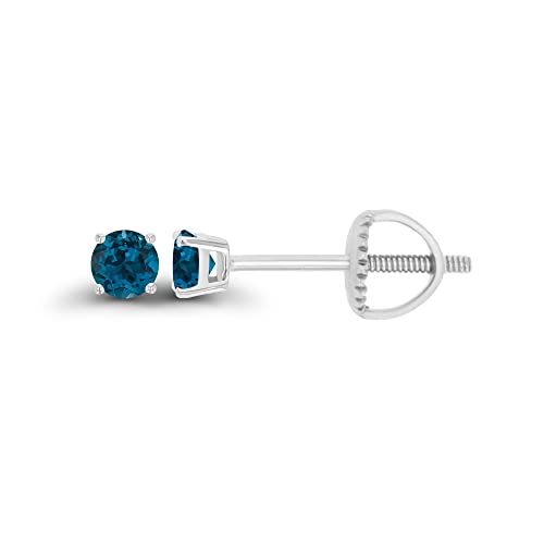 14K Gold Plated 925 Sterling Silver Hypoallergenic 3mm Round Genuine Birthstone Solitaire Screwback Stud Earrings - color: Blue Topaz-London Blue Topaz