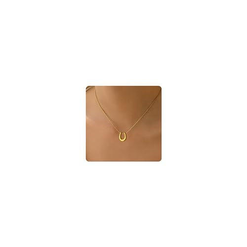 Gold Necklace for Women Dainty 18K Gold Plated | Sun Horn Crescent Moon Lucky Horse Shoe Pendant Necklace Waterproof Stainless Steel Trendy Jewelry, Gift Box Included - color: U Shape-Gold