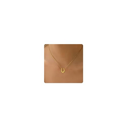 Gold Necklace for Women Dainty 18K Gold Plated | Sun Horn Crescent Moon Lucky Horse Shoe Pendant Necklace Waterproof Stainless Steel Trendy Jewelry, Gift Box Included - color: U Shape-Gold
