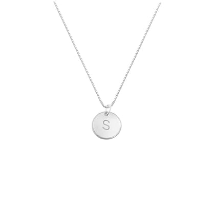 OAK & LUNA - Sterling Silver A-Z Initial Disc Necklace - Letter Pendant on Box Chain, Elegant & Gift‑Ready - style: Letter S