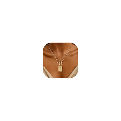 Chunky Gold Necklace for Women Trendy Non Tarnish 14K Gold Plated Paperclip Chain Charm Necklaces Chunky Heart Cross Clover Pearl Pendant Necklace with Toggle Clasp Statement Jewelry Gift for Women - color: C-Square Cross