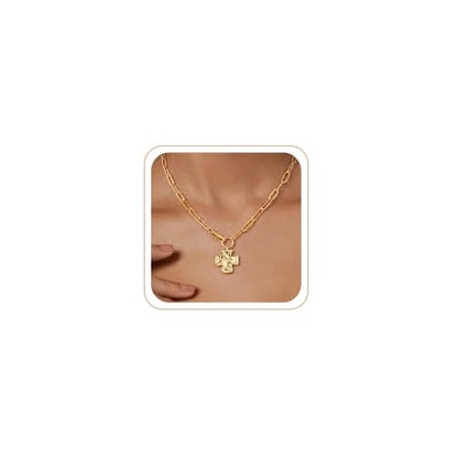 CHESKY Cross Necklace for Women, 14K Gold/Silver Plated Paperclip Necklace | Chunky Cross Necklace, Statement Pendant Charm Necklace, Gold Jewelry for Women, Fashion Accessories - color: Gold