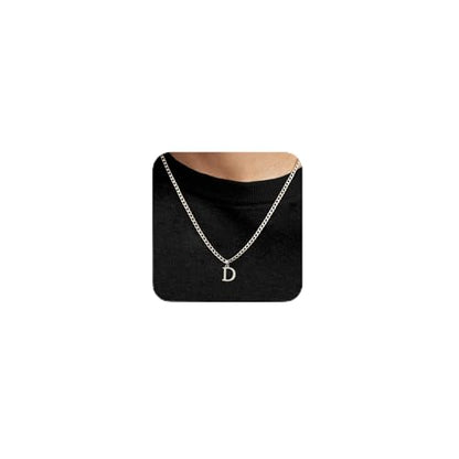 Silver Initial Necklace for Men Letter Pendant Cuban Link Chain | Stainless Steel 4mm 20 Inch Chain Non Tarnish Silver Plated A-Z Capital Name Charm Custom Personalized Jewelry Gift for Man - style: Silver:D