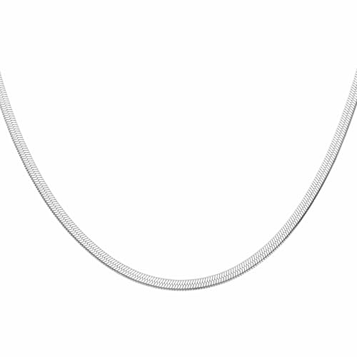 HARFINGTON Herringbone Necklaces Stainless Steel Snake Chain Necklace Adjustable Flat Chain for Jewelry Gift - color: Silver, size: 24" x 0.2"