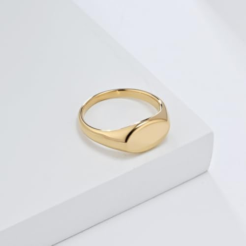 PAURO Women Oval Shape Signet Ring Geometric Style | Stainless Steel Oval-shape Signet Style for Women,Classical Simple Plain Wedding Engagement Statement Ring - color: Gold
